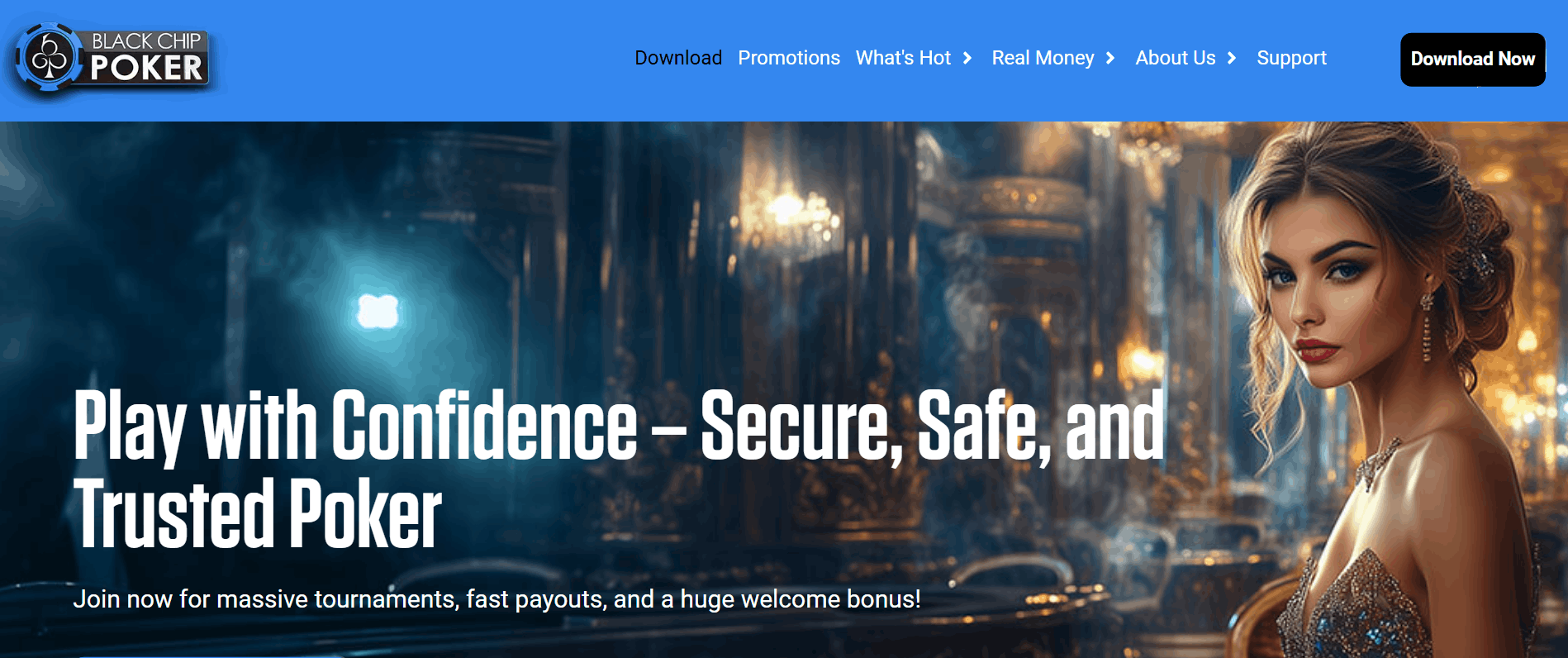 Interface view of Black Chip Poker offering U.S.-friendly tournaments and payouts