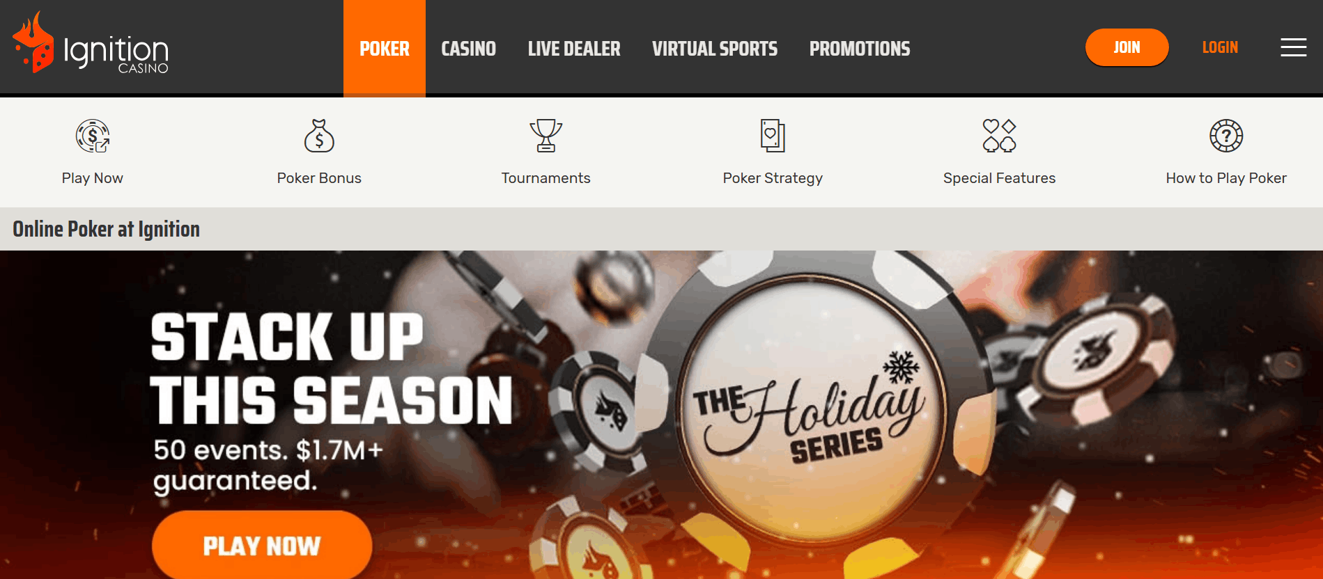 Platform view of Ignition poker showcasing mobile play and predictable payouts