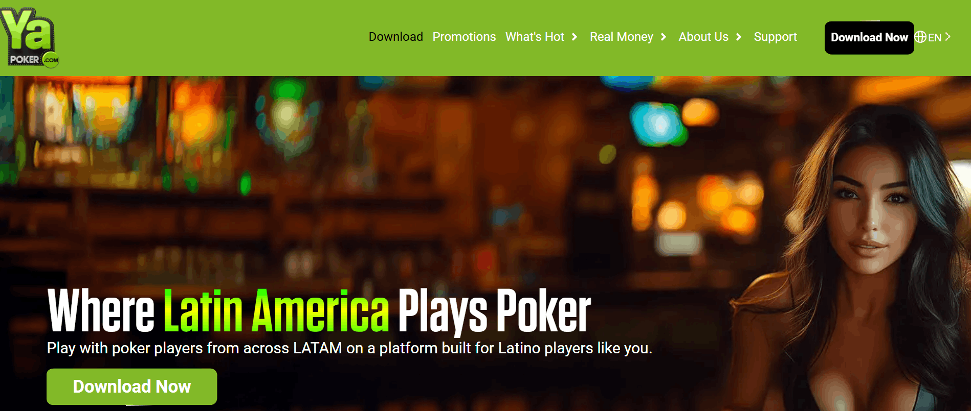 Homepage of Ya Poker platform focused on simple real-money poker action